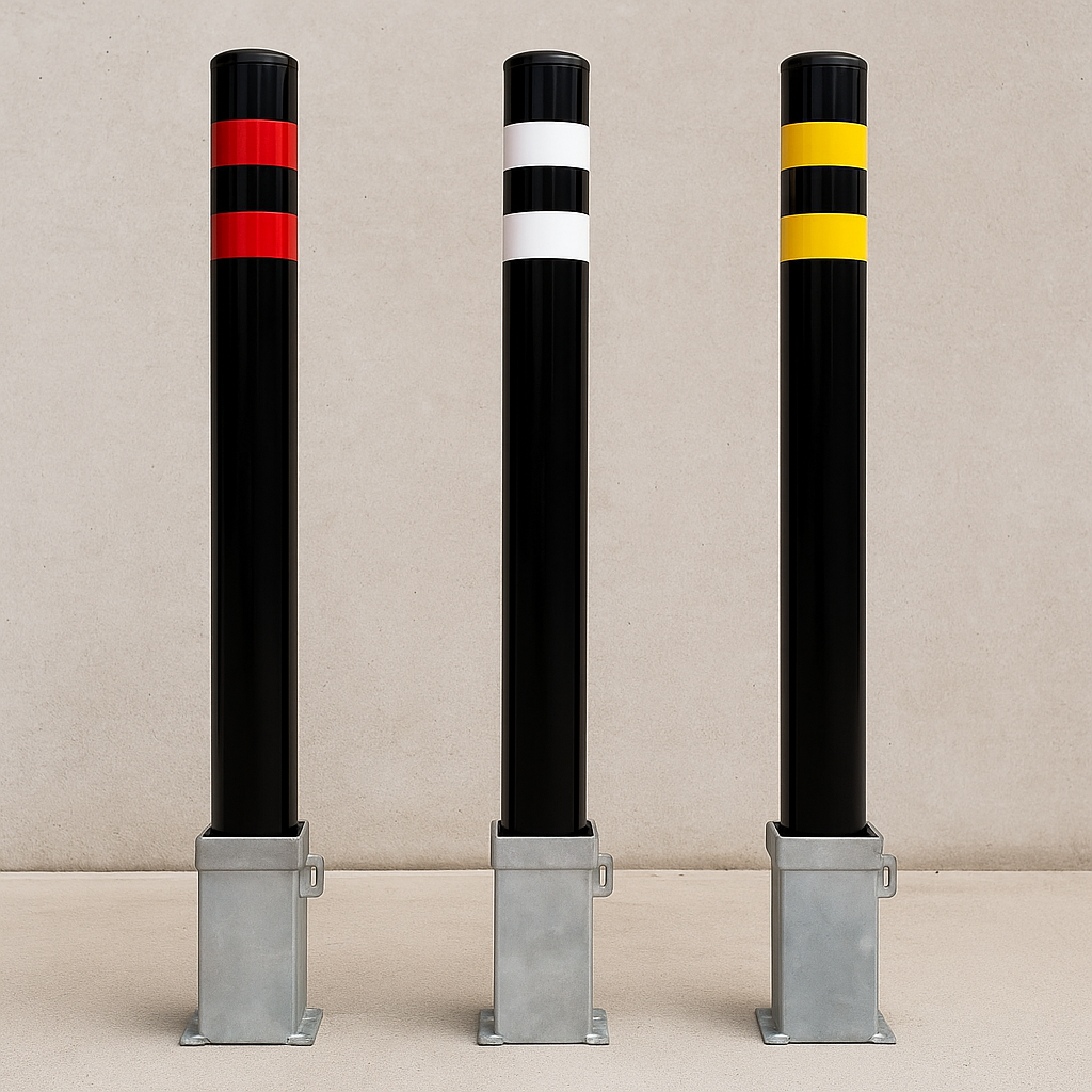 Smart & Secure Removable Pedestrian Bollard – 1000mm Height with Flush-Fit Ground Socket and Hi-Vis Stripes