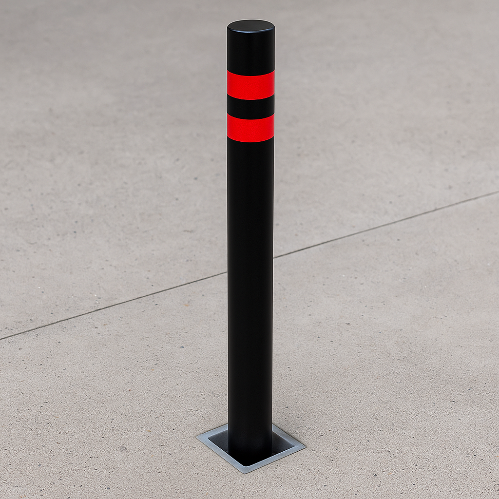 Smart & Secure Removable Pedestrian Bollard – 1000mm Height with Flush-Fit Ground Socket and Hi-Vis Stripes