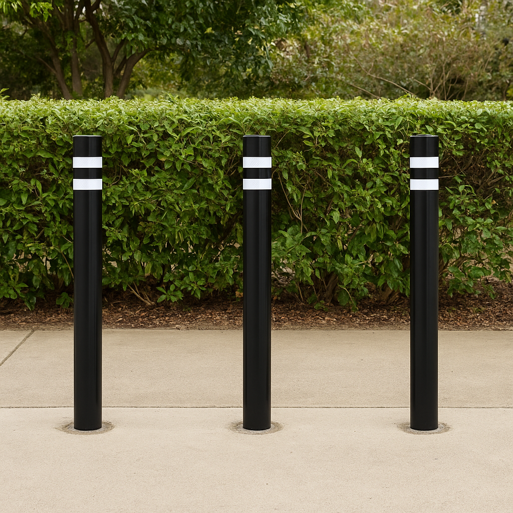 76mm Concrete-In Pedestrian Street Bollard – Heavy-Duty Steel Post with Hi-Vis Stripes