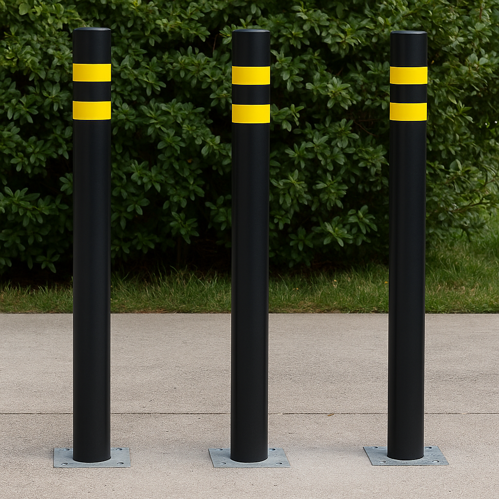 76mm Concrete-In Pedestrian Street Bollard – Heavy-Duty Steel Post with Hi-Vis Stripes