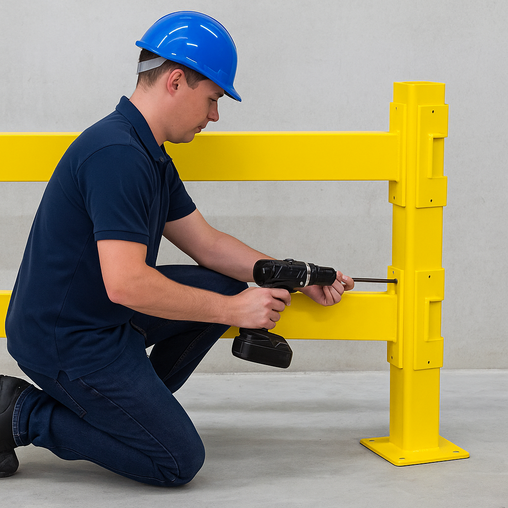 Black Bull MD Railing System 90° Corner Post – 1000mm Steel Safety Post for Indoor Use