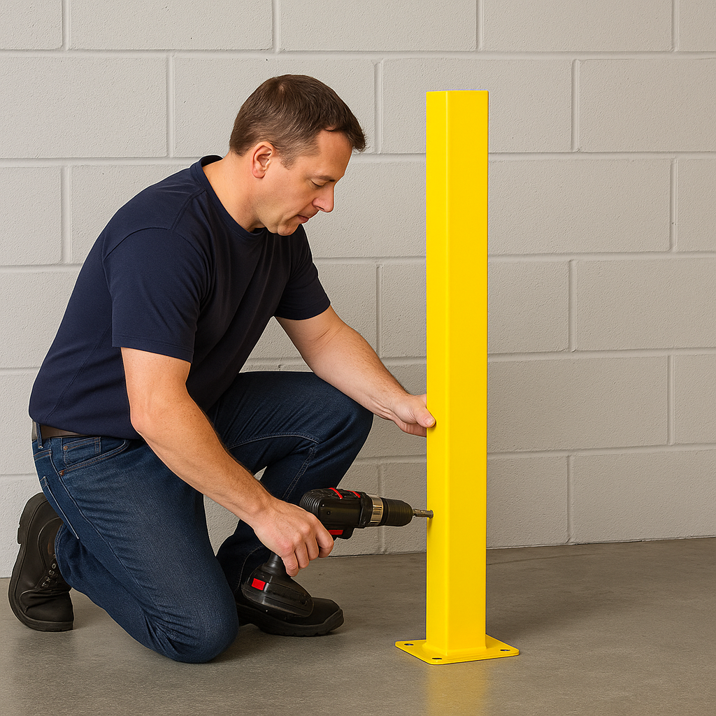 Black Bull HD Impact Protection Railing – 90° Corner Post 1000 mm Steel Safety Barrier for Indoor Use