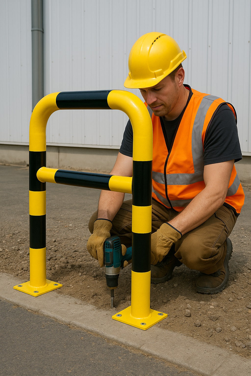 48mm High-Visibility Hoop Safety Barrier – Yellow & Black Steel Bollard for Light Traffic and Pedestrian Control