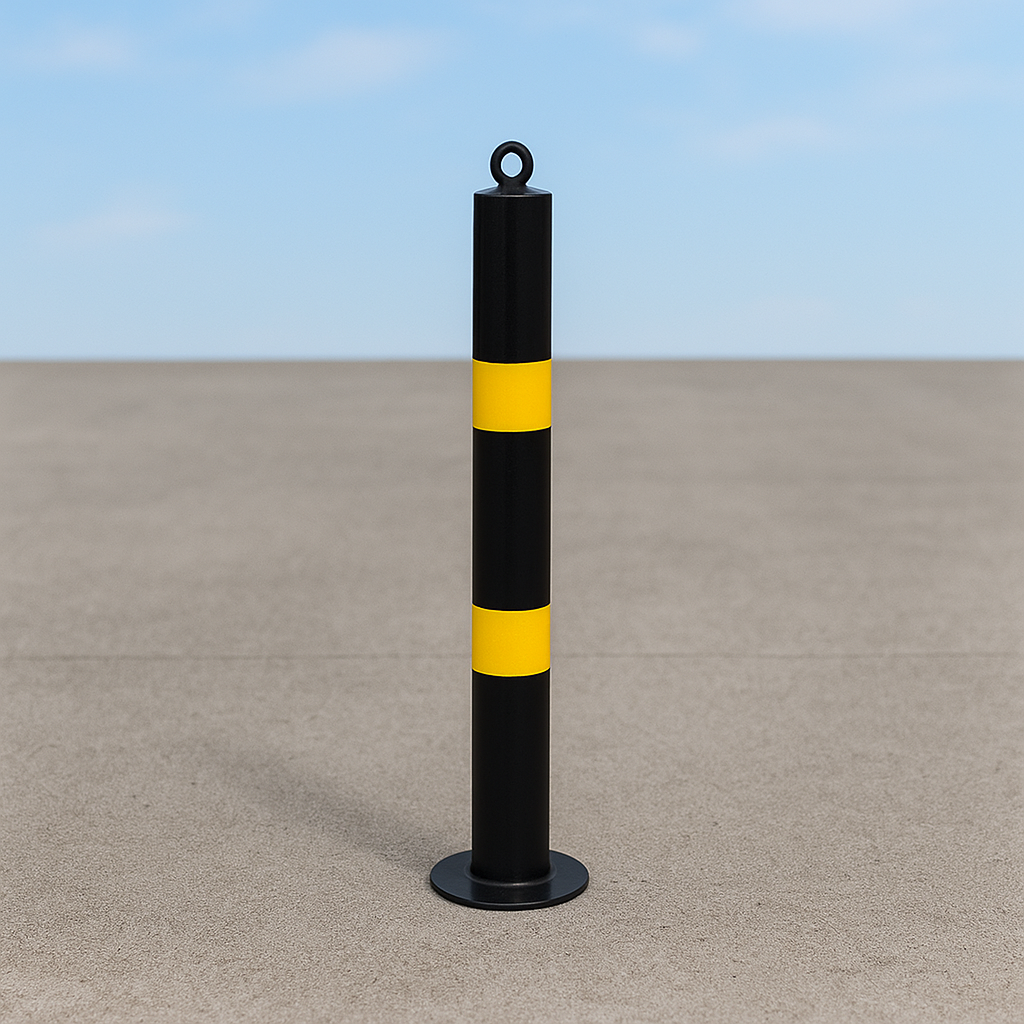 76mm Heavy-Duty Bolt-Down Steel Bollard – Black & Yellow | Safety Barrier for Traffic & Vehicle Control