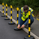 High-Visibility Yellow & Black Chain Barrier Kit – 6 Posts with Fillable Bases, 10 m Chain, Hooks & Links – Quick, Tool-Free Deployment