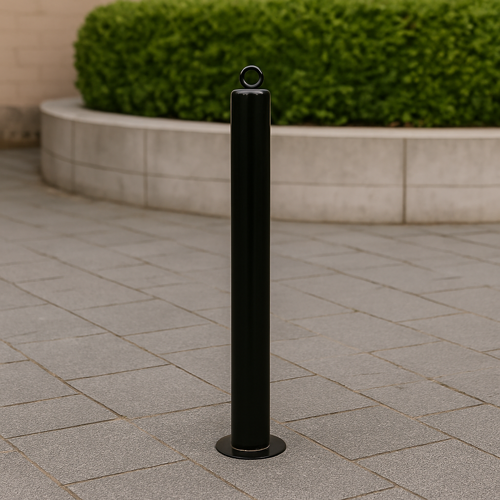 76mm Heavy-Duty Steel Bollard–Black Powder-Coated, Bolt-Down | Impact-Resistant Security Post