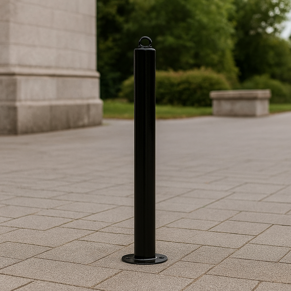 76mm Heavy-Duty Steel Bollard–Black Powder-Coated, Bolt-Down | Impact-Resistant Security Post