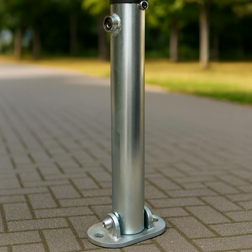 Bolt-Down Folding Security Post – Lockable Steel Parking Bollard