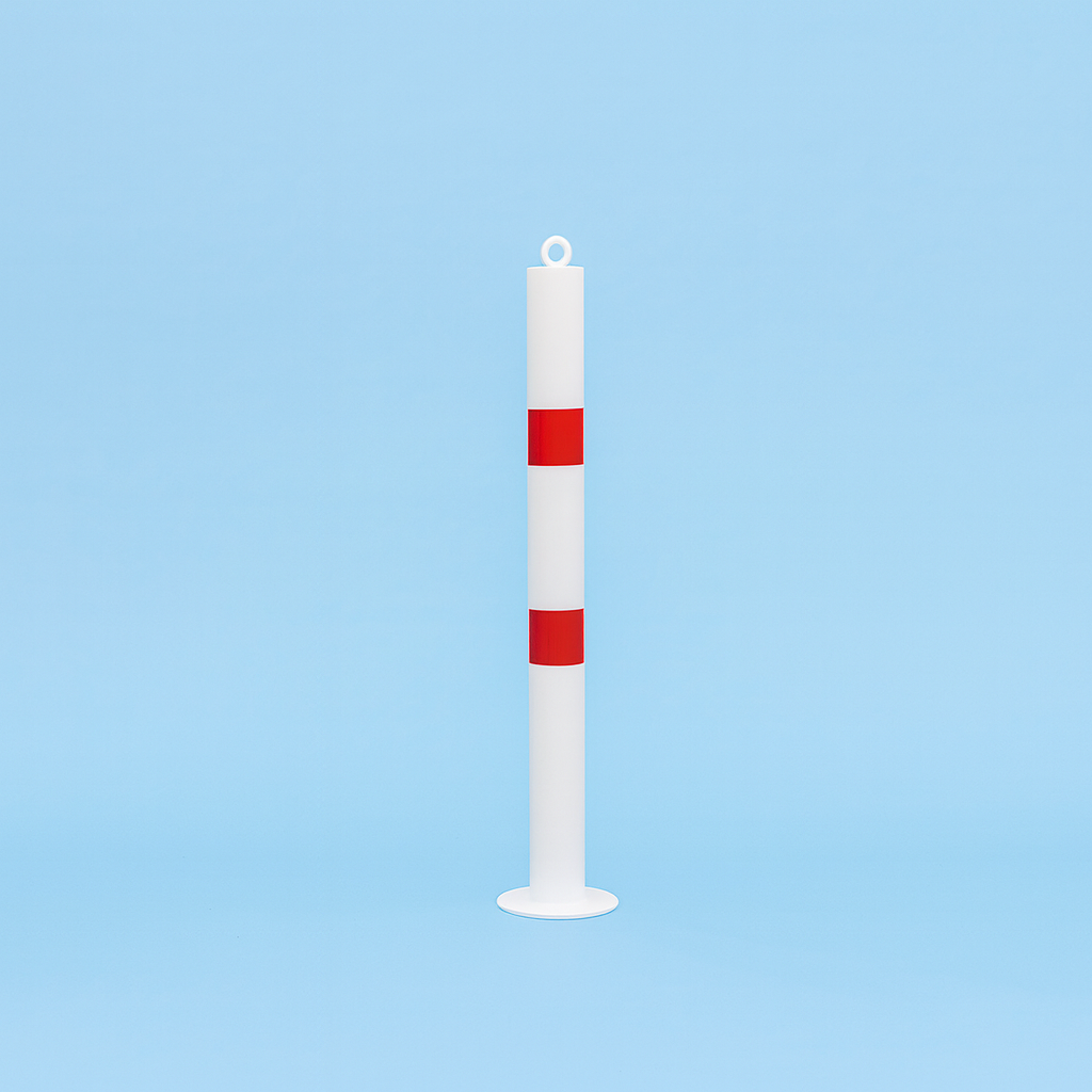 High-Visibility 76mm Steel Bollard – Bolt-Down | White with Red Reflective Bands | Impact & Traffic Protection