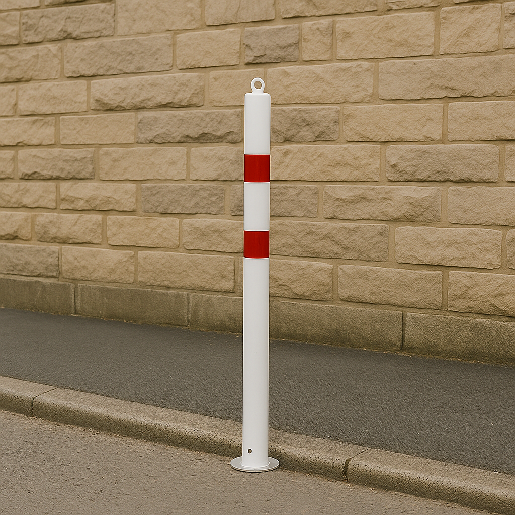 Heavy-Duty 76mm Static Steel Bollard – Red & White | Surface-Mounted Safety Post