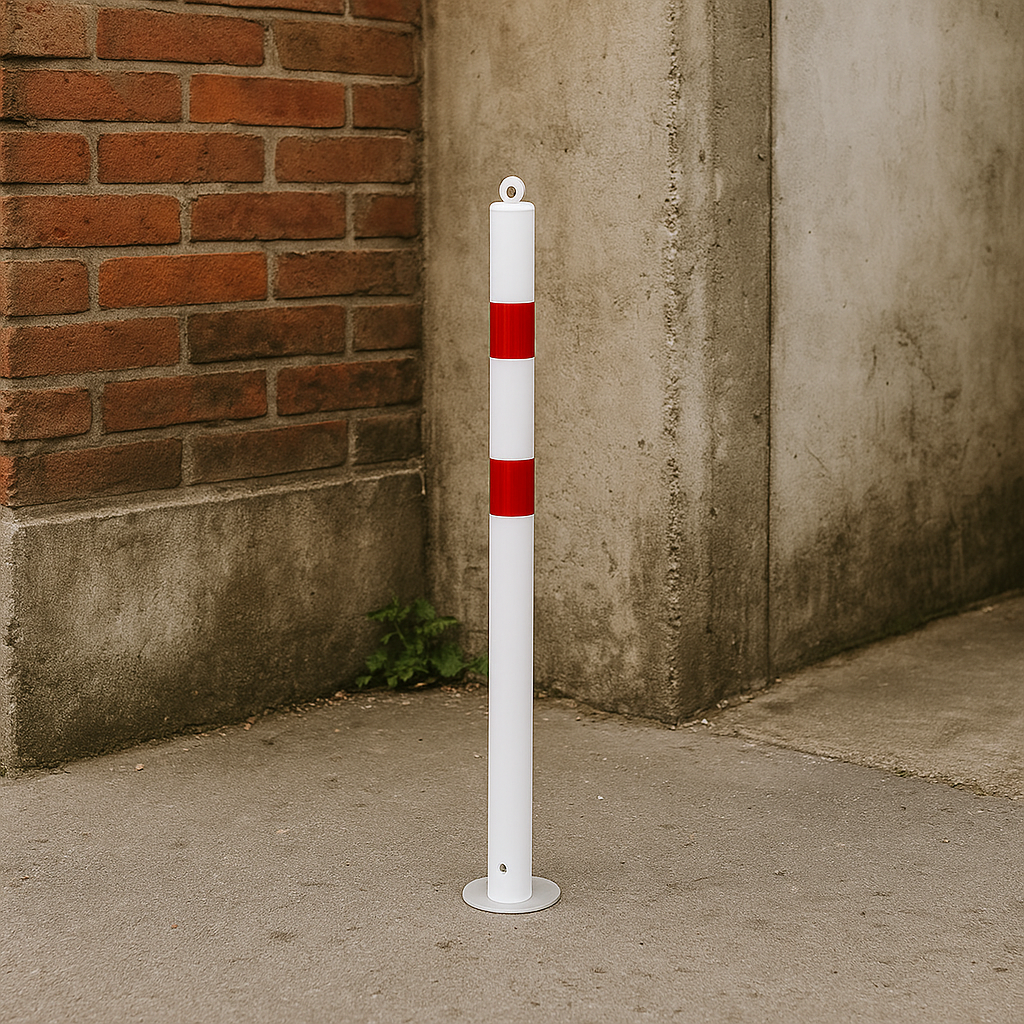 Heavy-Duty 76mm Static Steel Bollard – Red & White | Surface-Mounted Safety Post