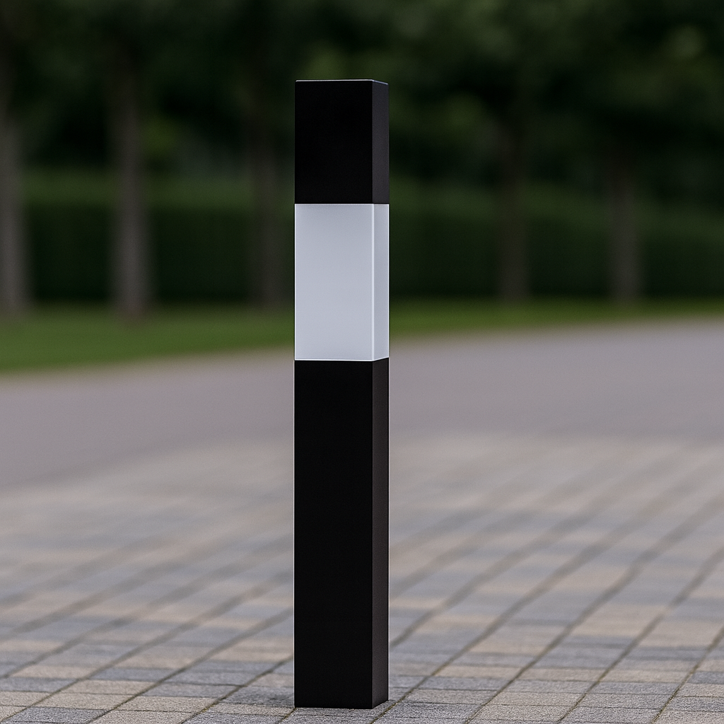 Heavy-Duty Square Fixed Bollard – 1000mm Height | 50–150mm Width | Galvanised Steel with Black & White Finish | Concrete-In Installation