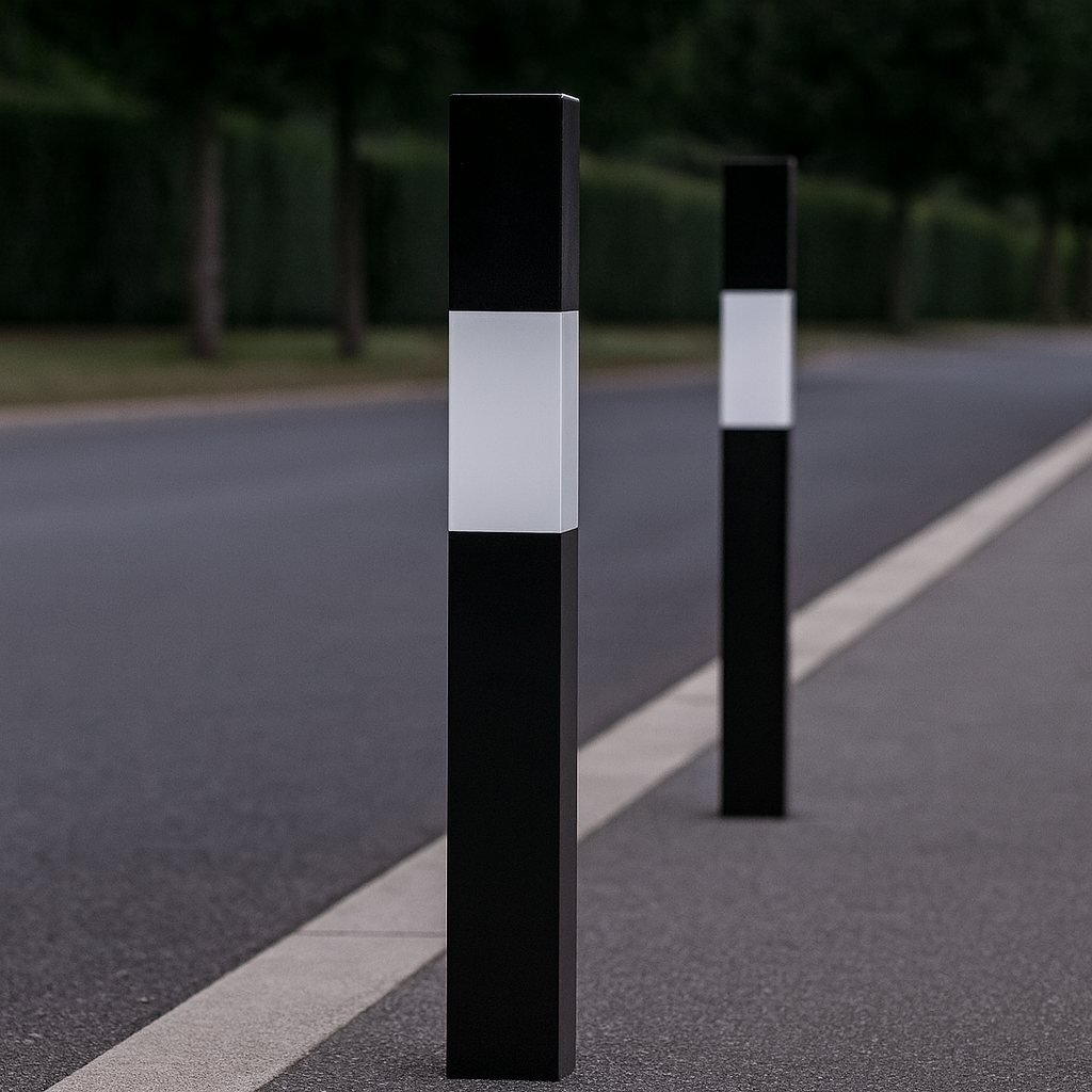 Heavy-Duty Square Fixed Bollard – 1000mm Height | 50–150mm Width | Galvanised Steel with Black & White Finish | Concrete-In Installation