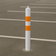 76mm Removable Steel Bollard – White & Orange, Spigot Base with Chain Eyelet for Flexible Security and High Visibility