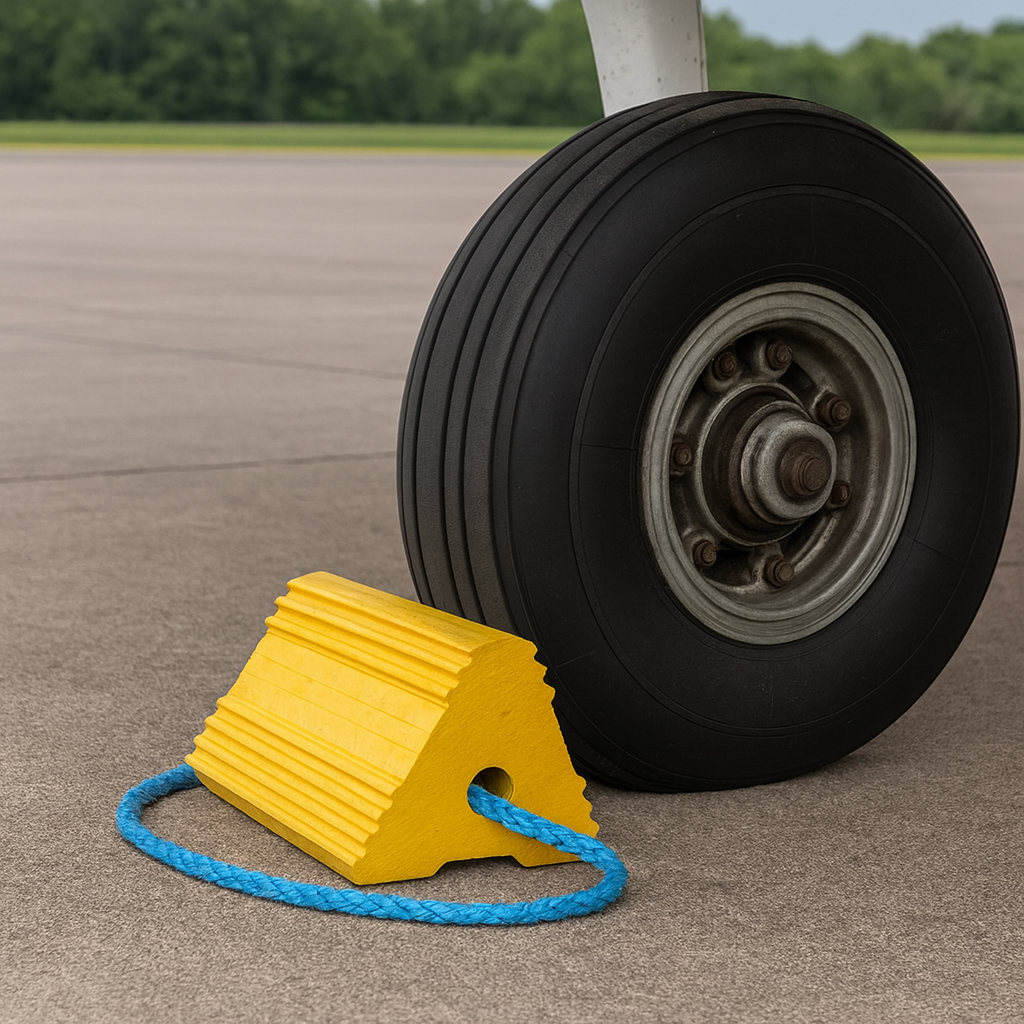 Heavy-Duty SBR Rubber Aircraft Wheel Chock – Oil & Weather Resistant with Rope Handle