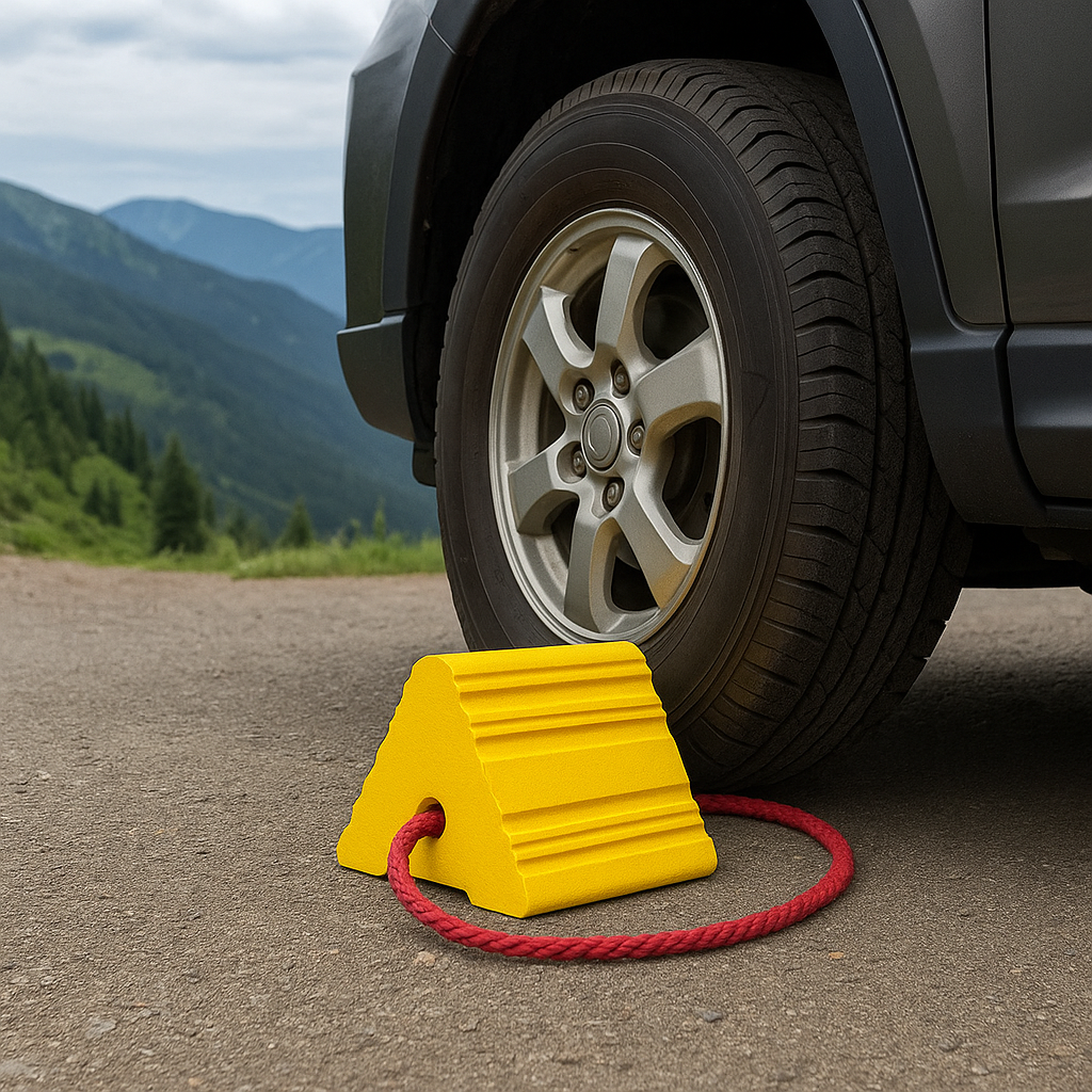 Heavy-Duty SBR Rubber Aircraft Wheel Chock – Oil & Weather Resistant with Rope Handle