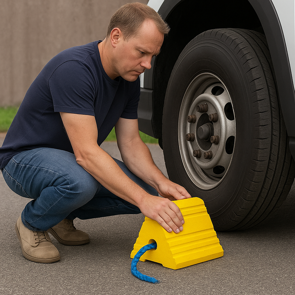 Heavy-Duty SBR Rubber Aircraft Wheel Chock – Oil & Weather Resistant with Rope Handle