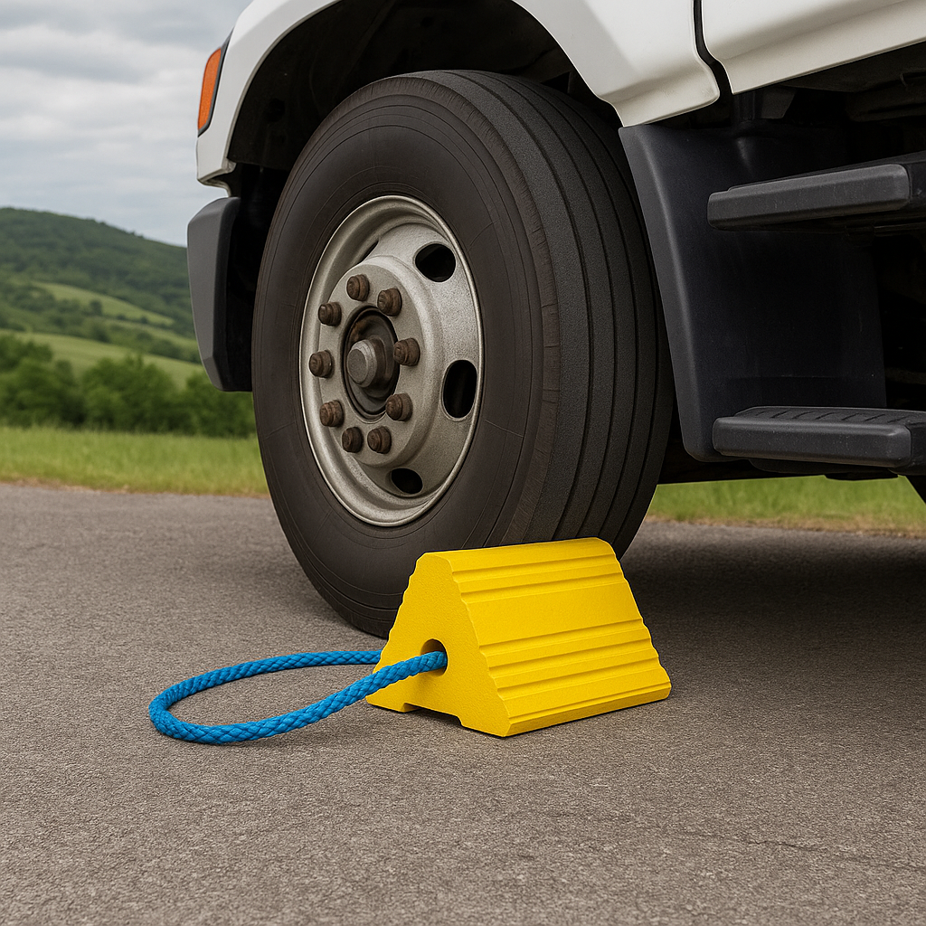 Heavy-Duty SBR Rubber Aircraft Wheel Chock – Oil & Weather Resistant with Rope Handle