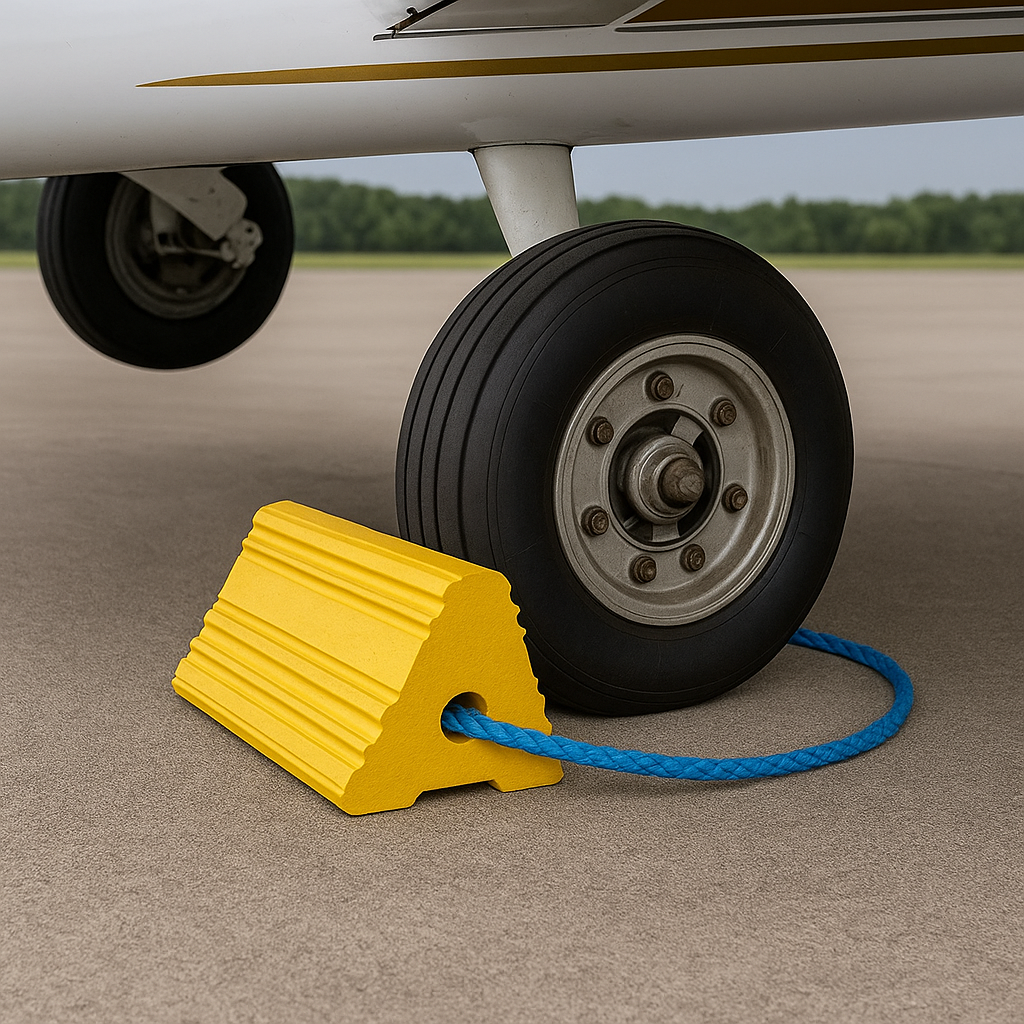 Heavy-Duty SBR Rubber Aircraft Wheel Chock – Oil & Weather Resistant with Rope Handle
