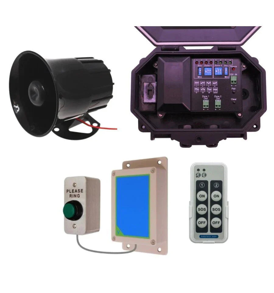 Wireless Commercial Siren Kit – Heavy Duty Push Button & Loud 6-Tone Siren with Adjustable Duration