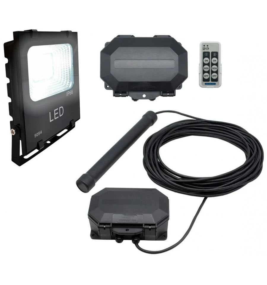 Floodlight Long-Range Wireless Driveway Metal & Vehicle Detecting Alarm with Outdoor Receiver & Remote Control (Protect-800)