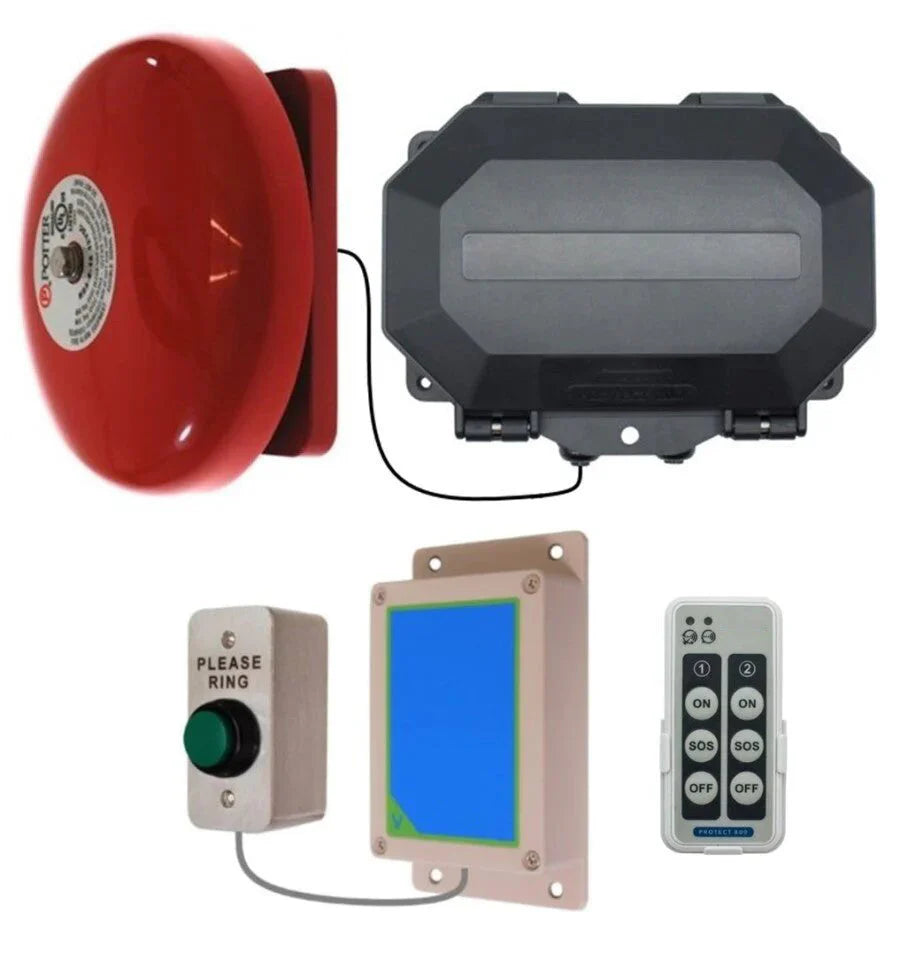 Protect-800 Wireless Commercial Bell Kit – Heavy Duty Push Button & Loud 85 dB Bell