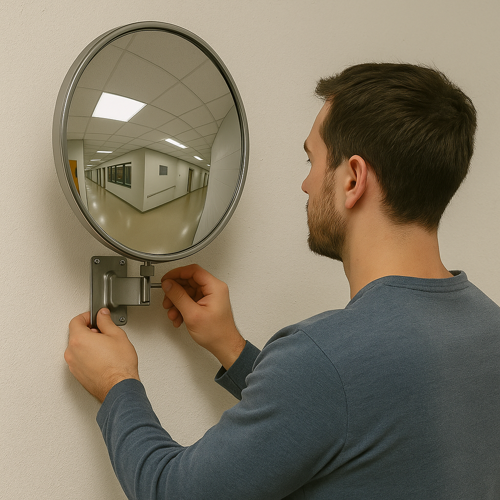 Heavy-Duty Vertical Half-Dome Safety Mirror – 180° Industrial & Warehouse Visibility (Wall-Mounted, 16kg)