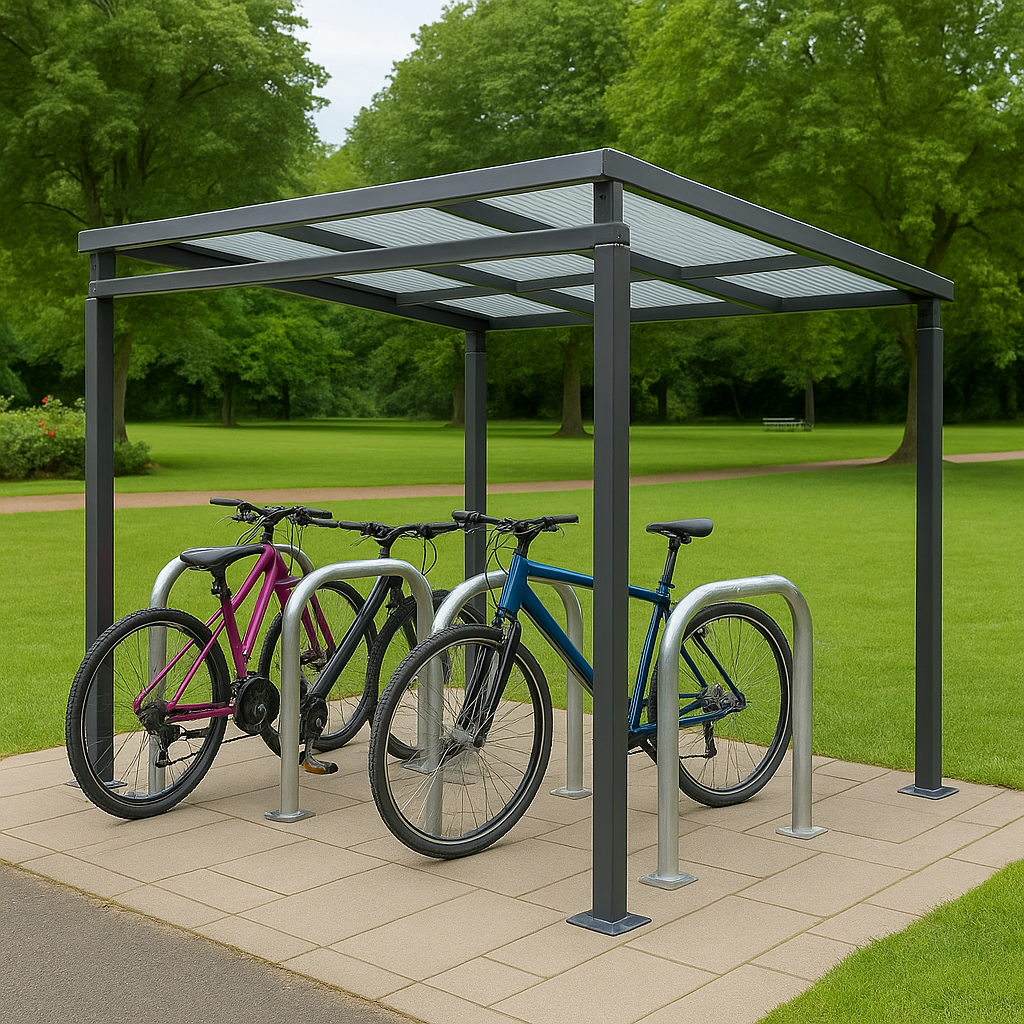 Bedford Open-Sided Cycle & Smoking Shelter – Galvanised Steel Frame with Modular Extensions (1 m–5 m)