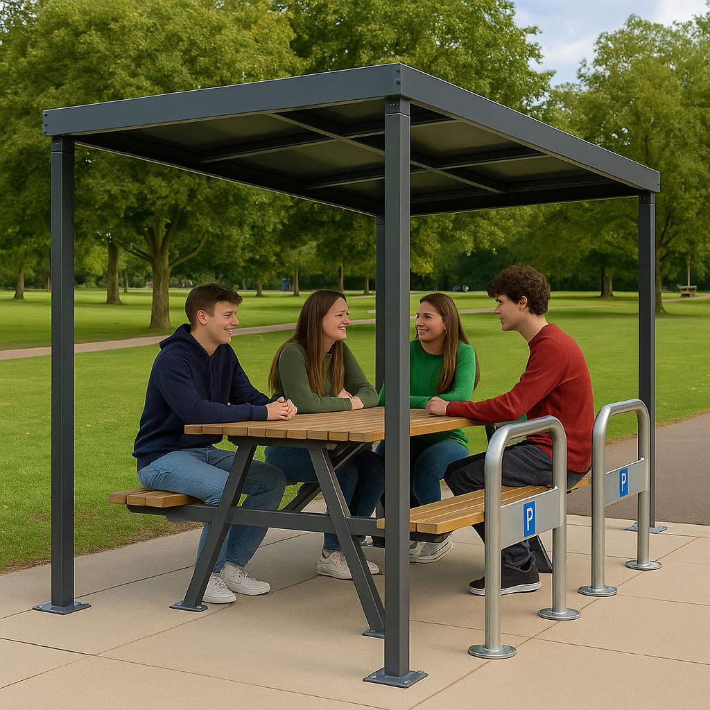Bedford Open-Sided Cycle & Smoking Shelter – Galvanised Steel Frame with Modular Extensions (1 m–5 m)