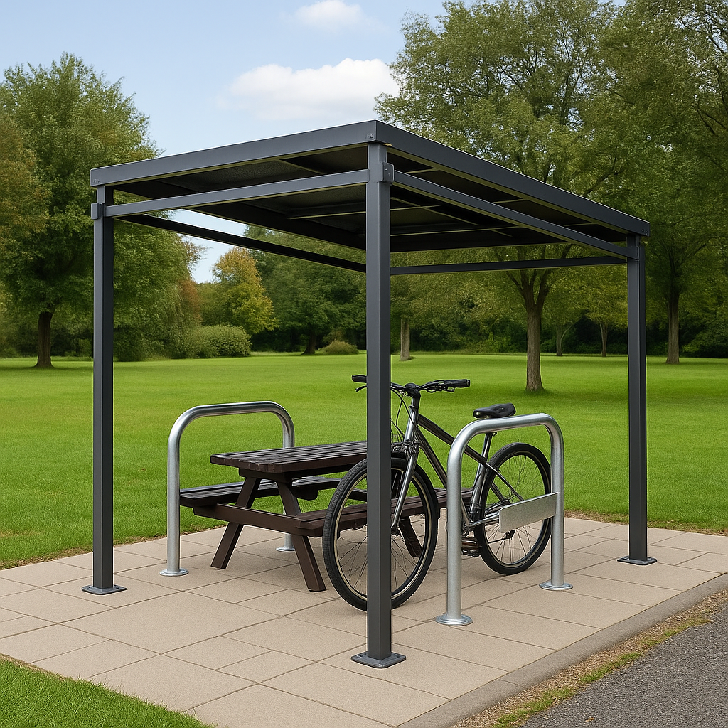 Bedford Open-Sided Cycle & Smoking Shelter – Galvanised Steel Frame with Modular Extensions (1 m–5 m)