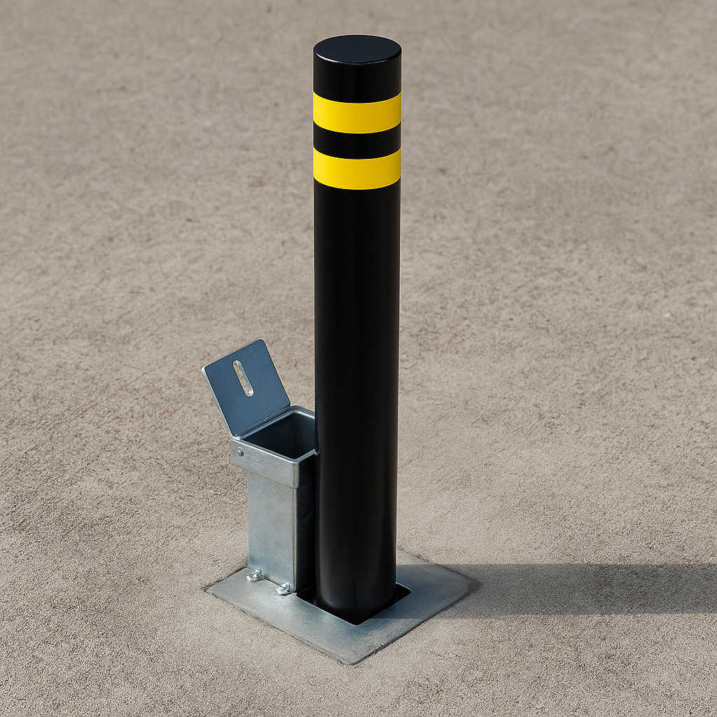 Smart & Secure Removable Pedestrian Bollard – 1000mm Height with Flush-Fit Ground Socket and Hi-Vis Stripes