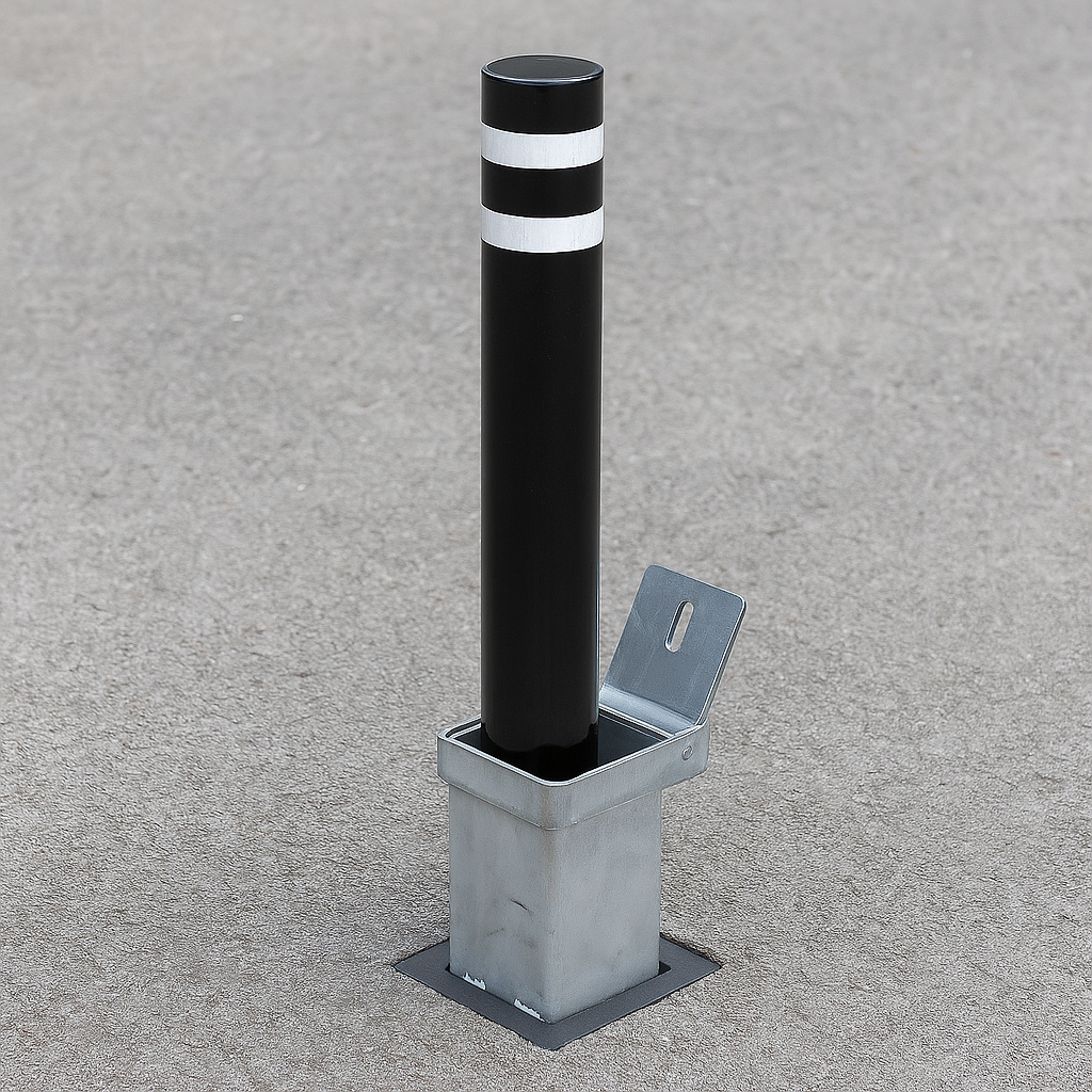 Smart & Secure Removable Pedestrian Bollard – 1000mm Height with Flush-Fit Ground Socket and Hi-Vis Stripes