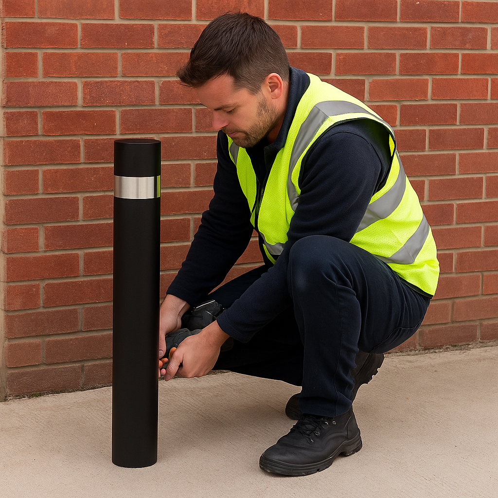 Premium Removable Security Bollard – 770mm Heavy-Duty Black Steel Post with Reflective Band & Lock