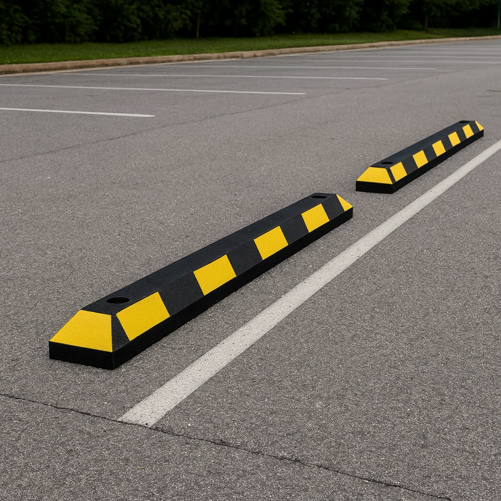 1800mm Heavy-Duty Rubber Wheel Stop with Fixings – Yellow/Black | Durable Parking Aid for Cars & Light Commercial Vehicles