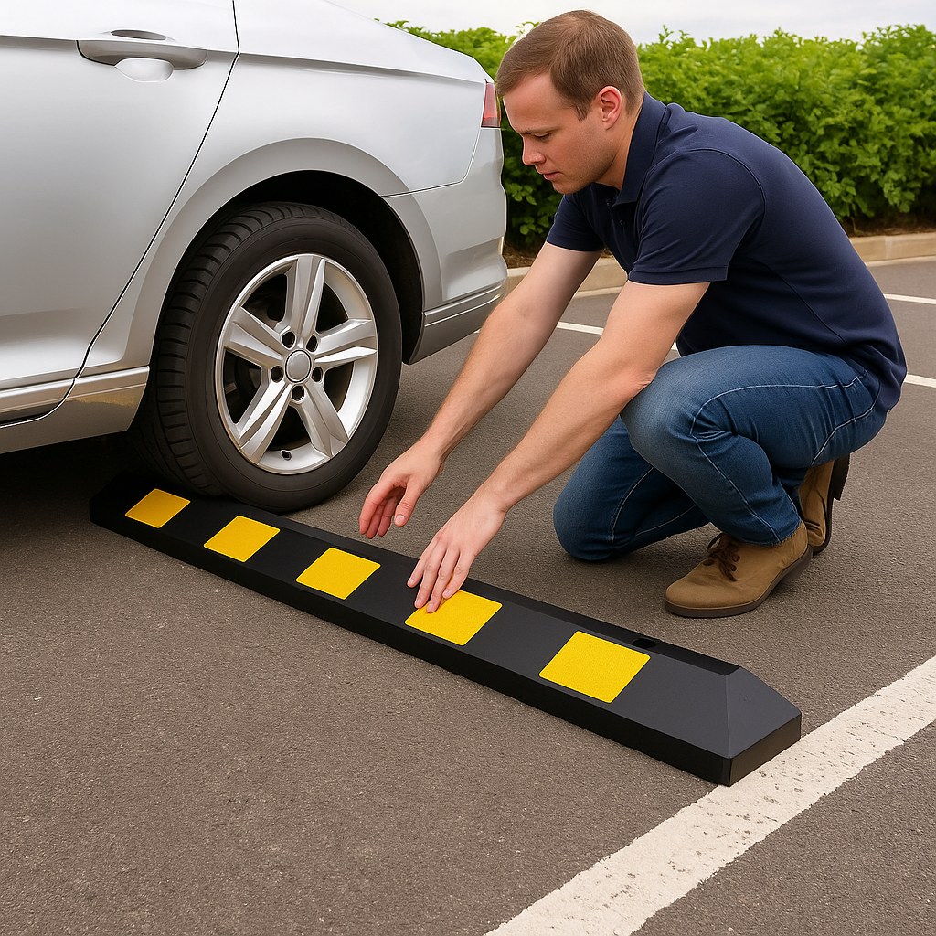 1800mm Heavy-Duty Rubber Wheel Stop with Fixings – Yellow/Black | Durable Parking Aid for Cars & Light Commercial Vehicles
