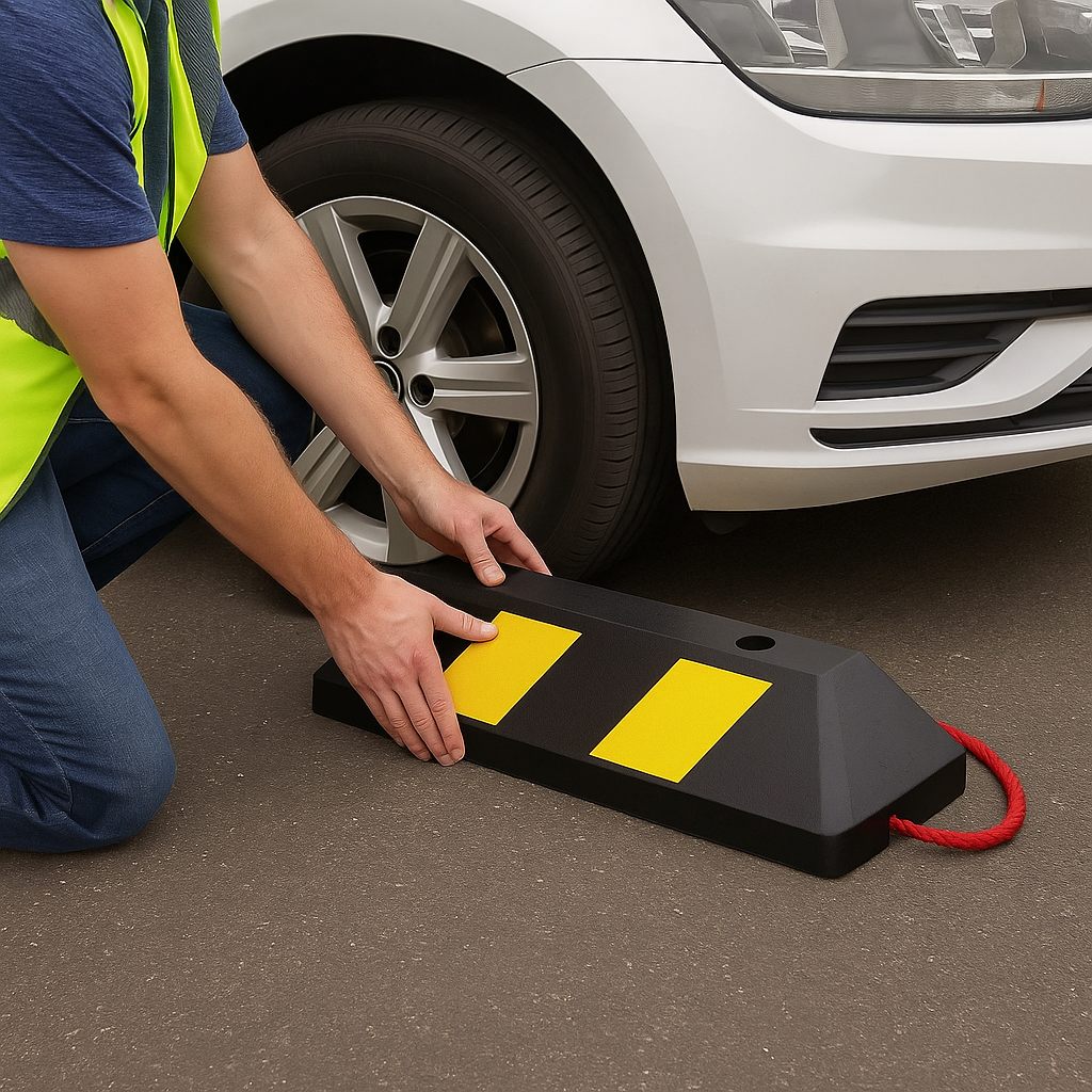 900mm Heavy-Duty Rubber Wheel Stop – Industrial Parking Block with Fixings for Cars, Vans & EV Bays