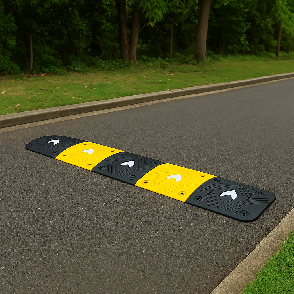 50mm High-Visibility Rubber Speed Bump – Traffic Calming Ramp with Fixings | Durable & Reflective | 10mph Control