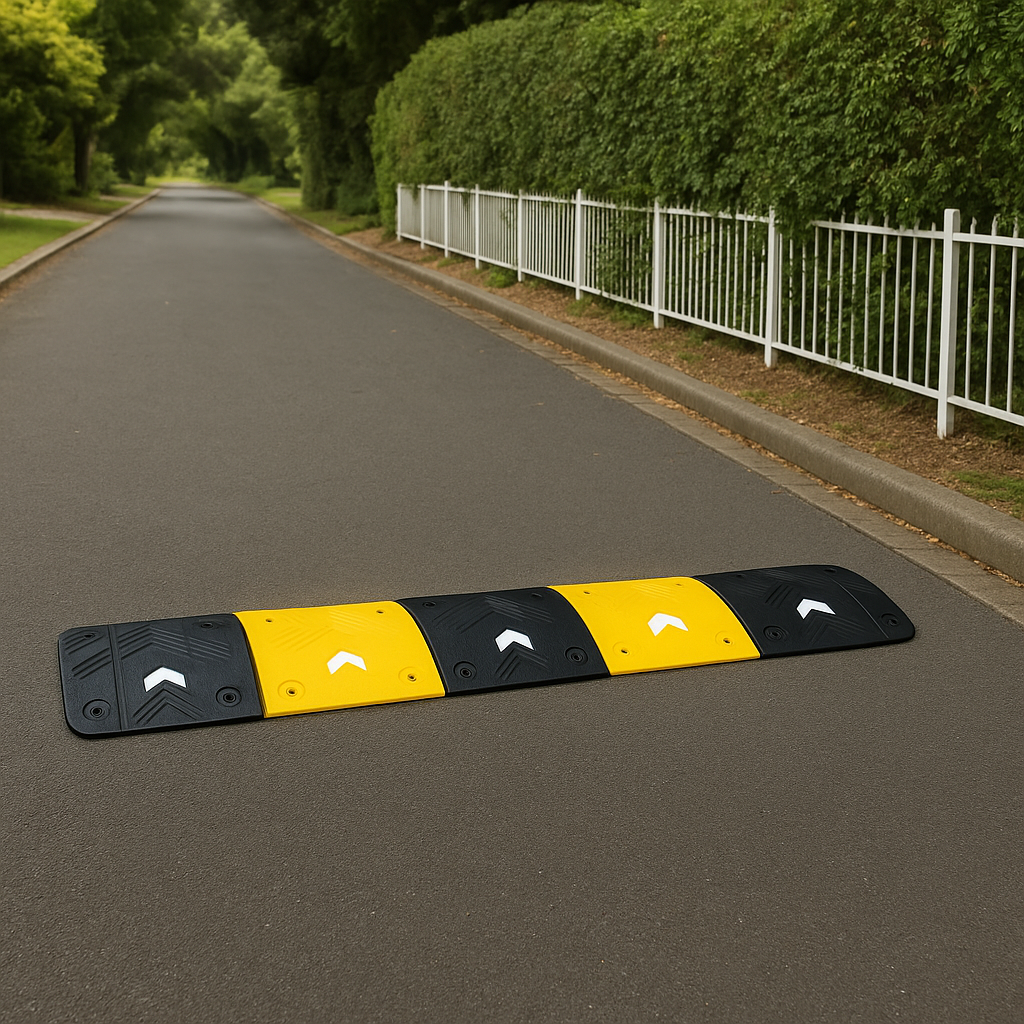 50mm High-Visibility Rubber Speed Bump – Traffic Calming Ramp with Fixings | Durable & Reflective | 10mph Control