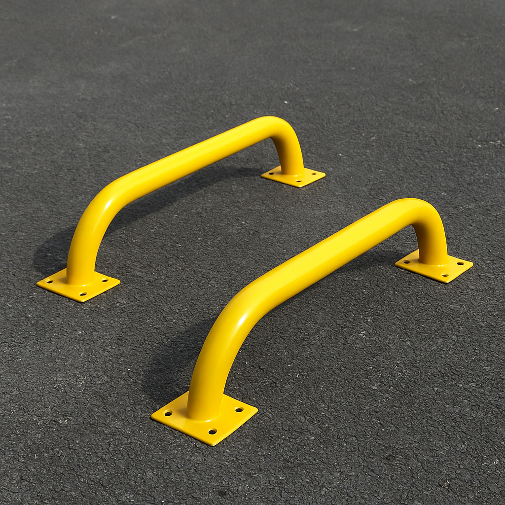 Cranked Wheel Guide Pair – 3 m Bolt-Down, Galvanised Steel with High-Visibility Powder Coat