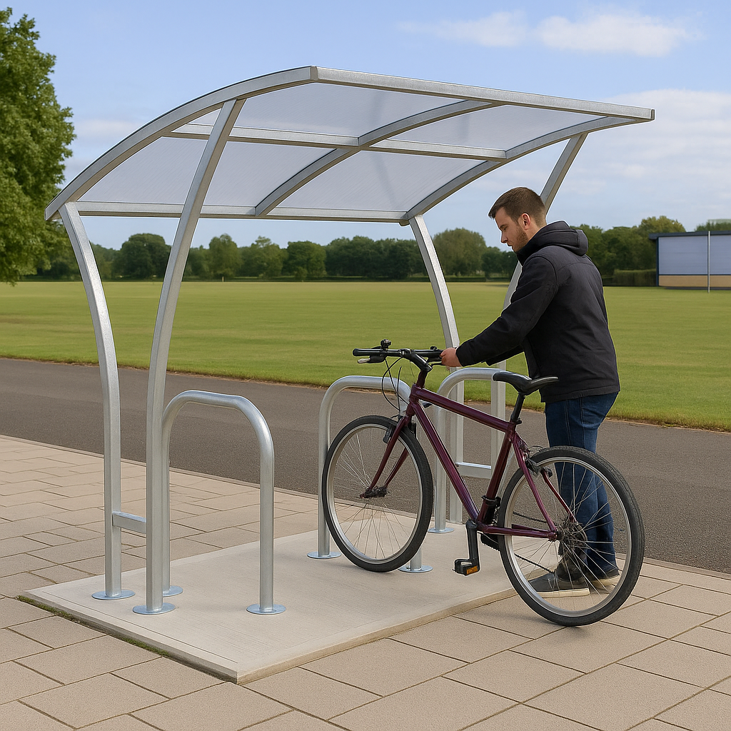 Harbledown Cycle Shelter – Galvanised Steel Frame with Clear UV-Stabilised PETG Roof (Canterbury Style)