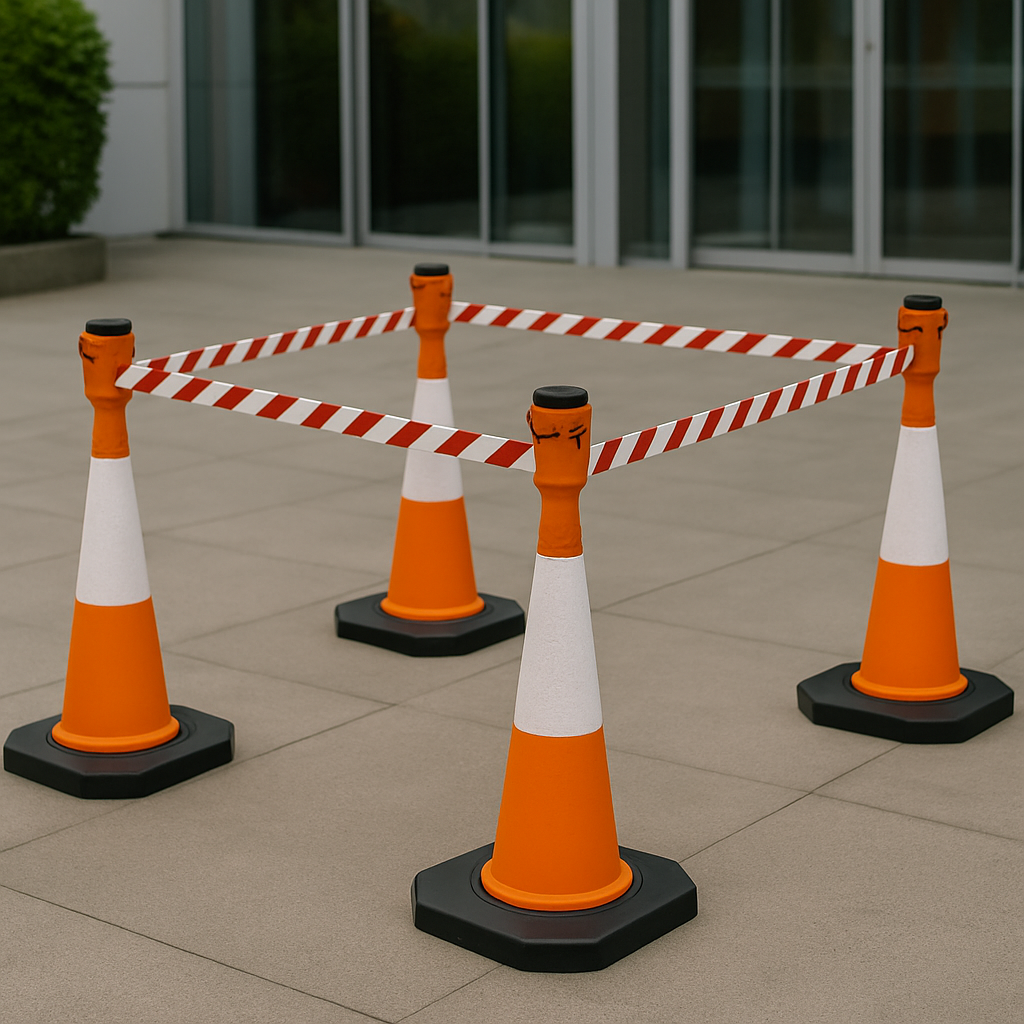 Traffic Safety Cone Topper with Retractable Red-White Barrier Tape – Quick-Deploy Safety Solution
