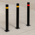 76mm Bolt-Down Pedestrian Street Bollard – Durable Steel Design with Hi-Vis Stripes