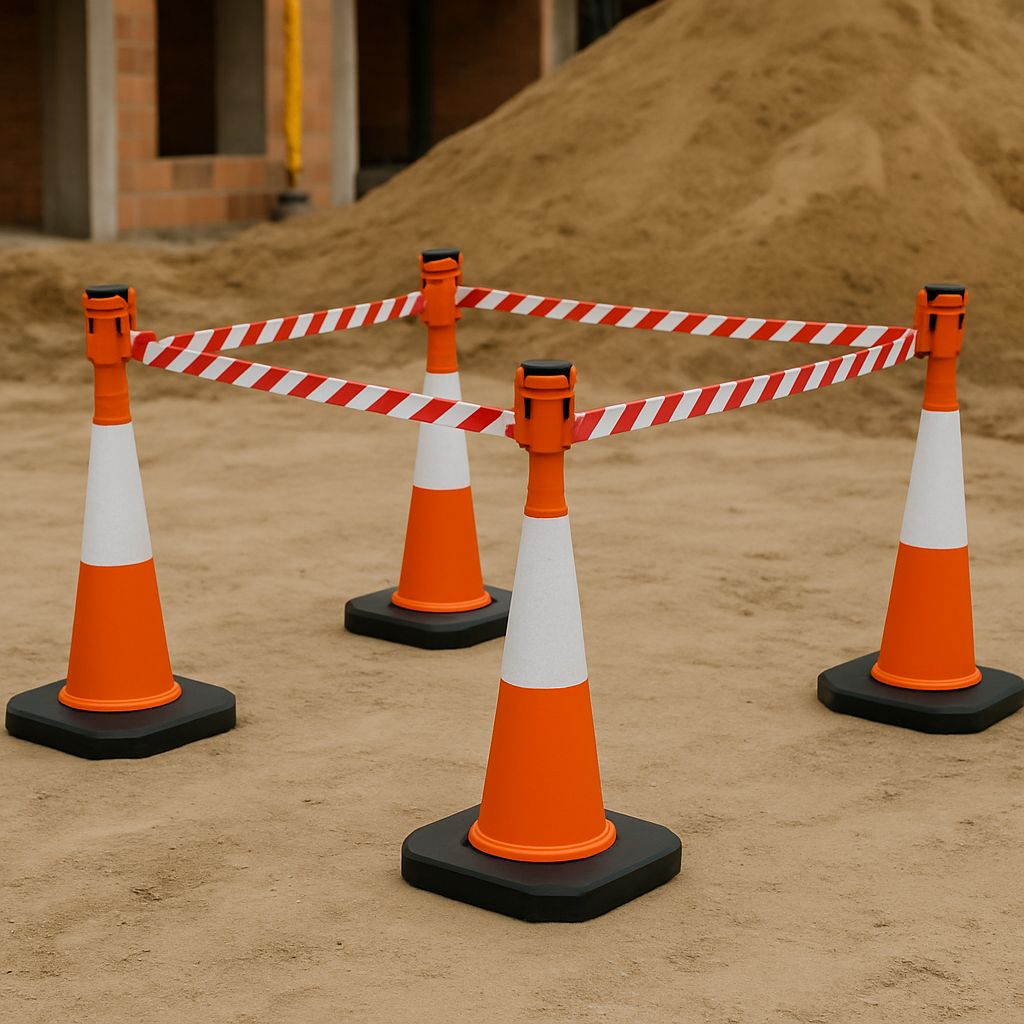 Traffic Safety Cone Topper with Retractable Red-White Barrier Tape – Quick-Deploy Safety Solution