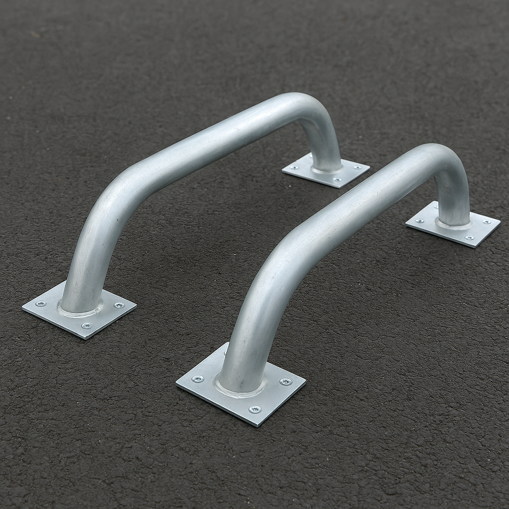 Cranked Wheel Guide Pair – 3 m Bolt-Down, Galvanised Steel with High-Visibility Powder Coat