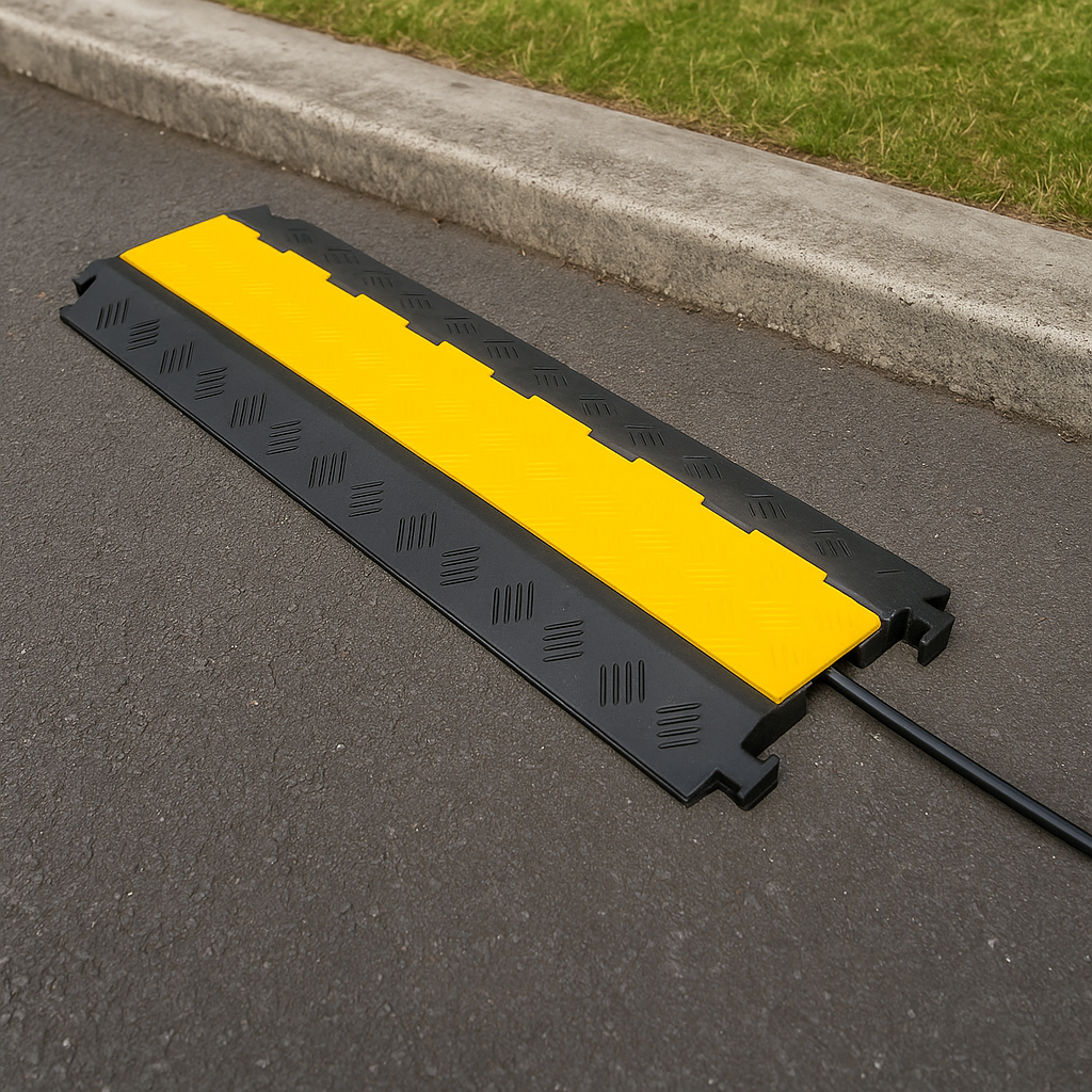 HR2 Extra Heavy-Duty Cable Protector Ramp – 2-Channel Industrial Cable Cover for HGV & Vehicle Traffic