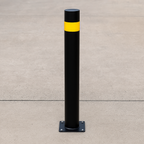 76mm Bolt-Down Pedestrian Street Bollard – Durable Steel Design with Hi-Vis Stripes