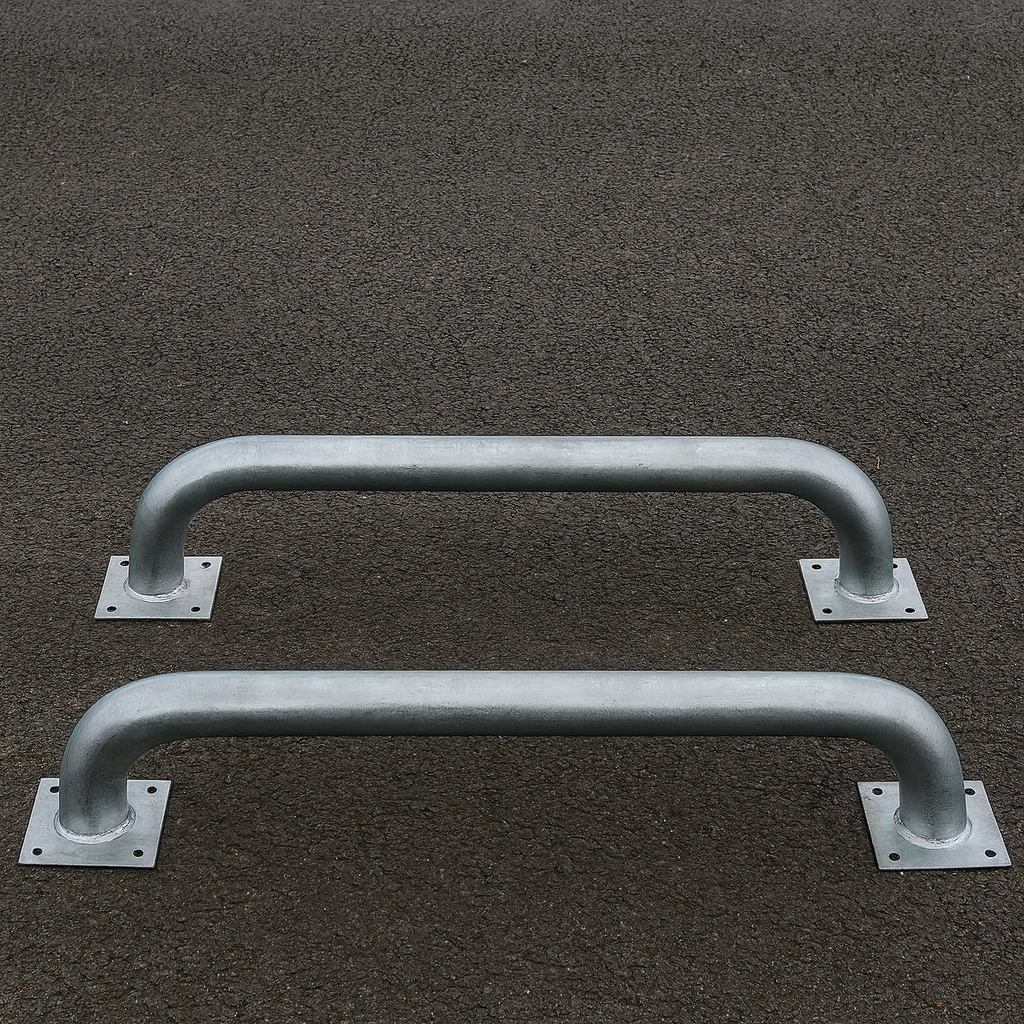 Cranked Wheel Guide Pair – 3 m Bolt-Down, Galvanised Steel with High-Visibility Powder Coat