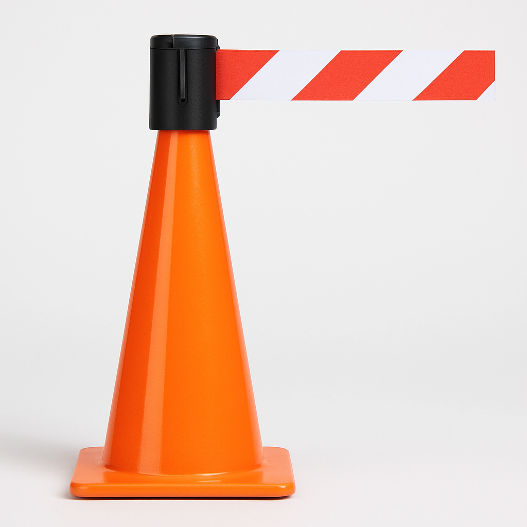 Traffic Safety Cone Topper with Retractable Red-White Barrier Tape – Quick-Deploy Safety Solution
