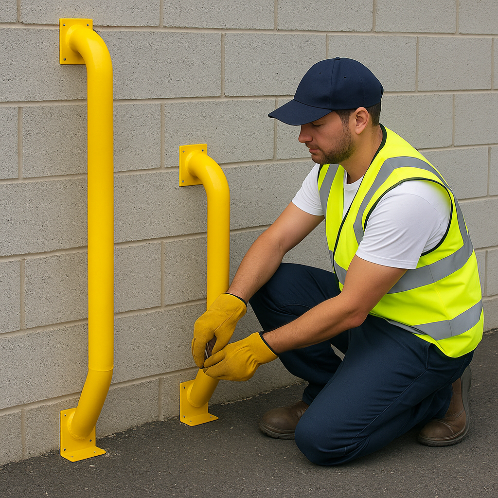 Galvanized Steel Bolt-Down Wheel Guide Pair – High-Visibility Yellow, Heavy-Duty (2040 × 405 × 365 mm)