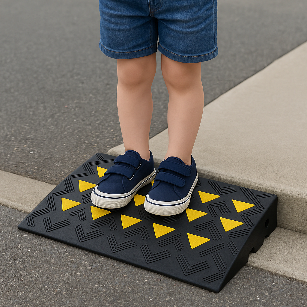Heavy-Duty Rubber Kerb Ramp (100–200mm Height) – Smooth Access for Vehicles, Trolleys & Wheelchairs